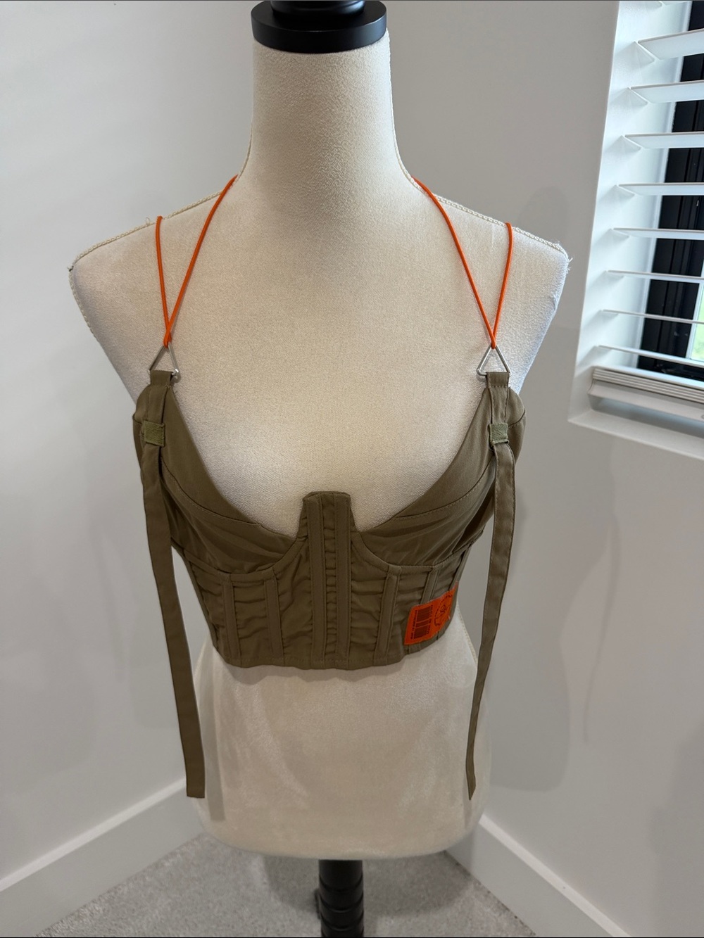 PrettyLittleThing Khaki Corset Bralette Top with Orange Patch